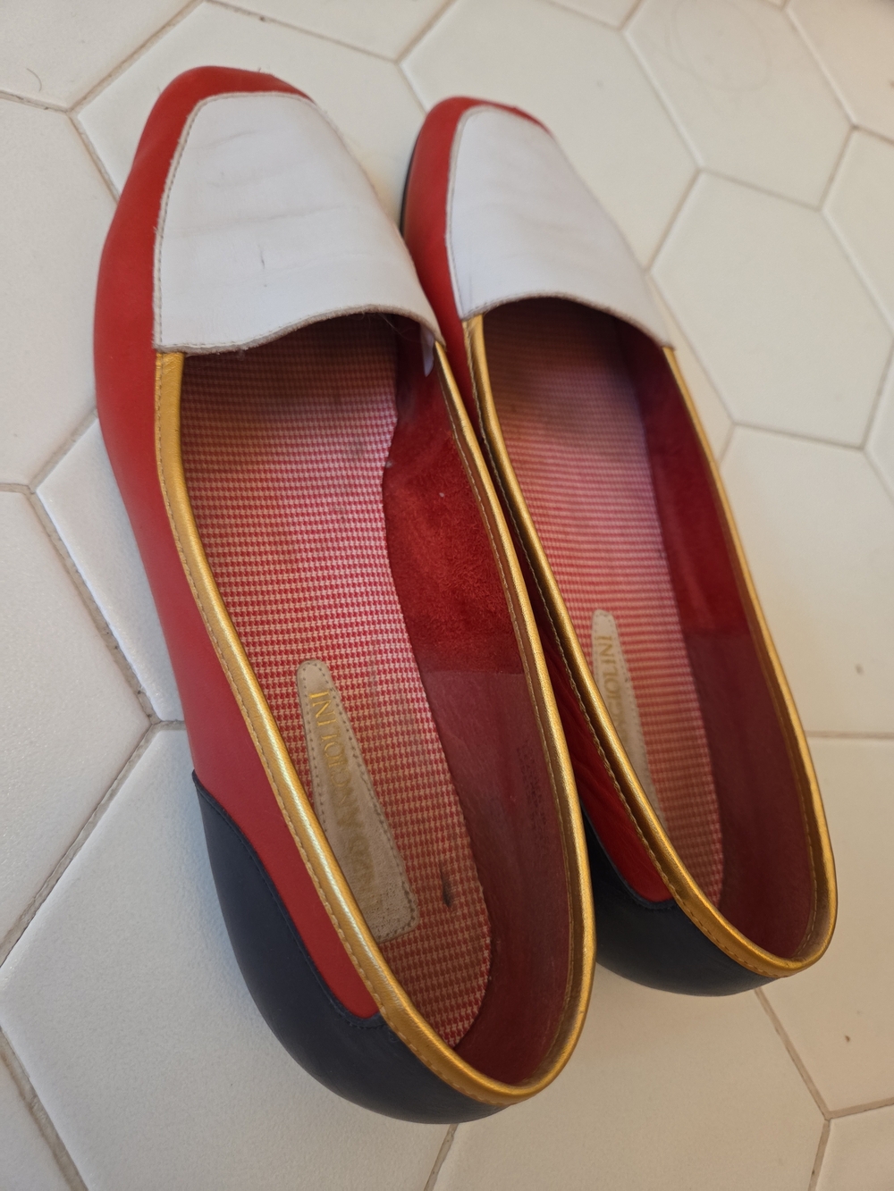 Vintage Enzo Angiolini Women's Leather Loafers Red White Blue and Gold Trim 8.5N